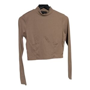 Streetwear Society Brown/Tan, Fitted, Crop, Long Sleeve Polo Top. Size M.